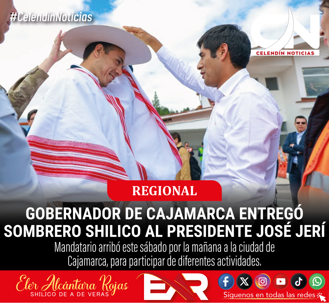 Presidente José Jerí recibió sombrero shilico de manos del gobernador regional Roger Guevara.